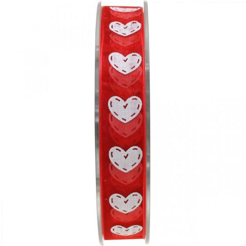 Floristik24 Decorative ribbon hearts, wedding decoration, ribbon Valentine&#39;s Day red, white 15mm 20m