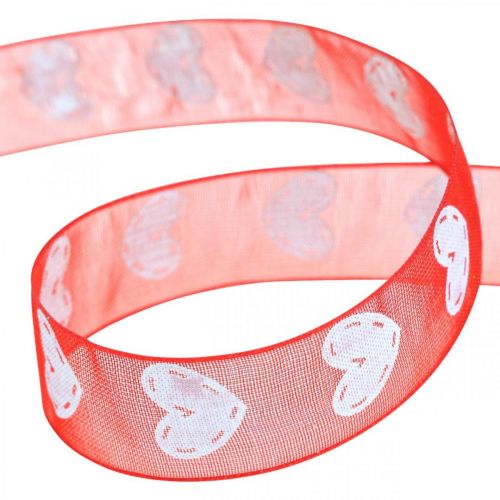 Decorative ribbon hearts, wedding decoration, ribbon Valentine&#39;s Day red, white 15mm 20m