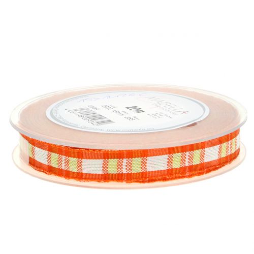 Floristik24 Deco tape check with wire edge Orange 15mm L20m