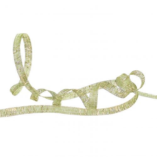 Product Deco ribbon moss green with gold Lurex wire reinforced 10mm 20m
