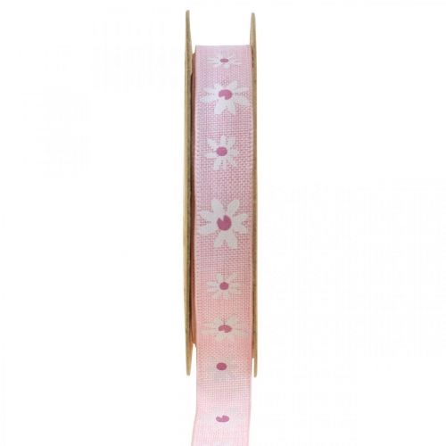 Floristik24 Deco ribbon pink with flowers gift ribbon 15mm 15m