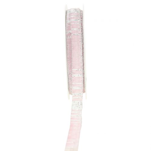 Floristik24 Deco ribbon pink with silver Lurex wire reinforced 10mm 20m