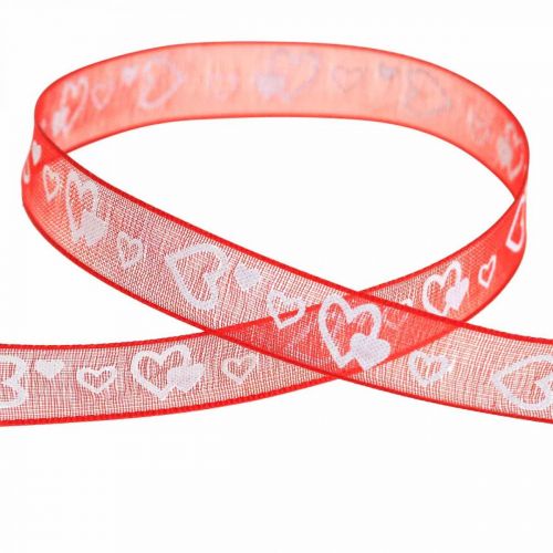 Floristik24 Deco ribbon red with hearts 10mm 20m