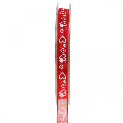 Floristik24 Deco ribbon red with hearts 10mm 20m