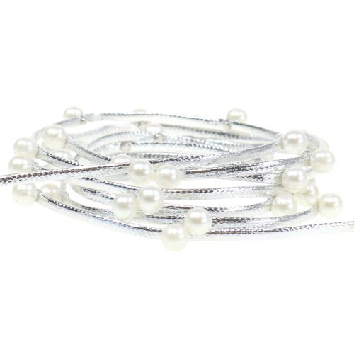 Floristik24 Decorative ribbon silver with pearls 10mm 8m