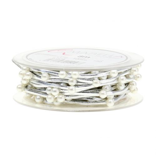 Floristik24 Decorative ribbon silver with pearls 10mm 8m