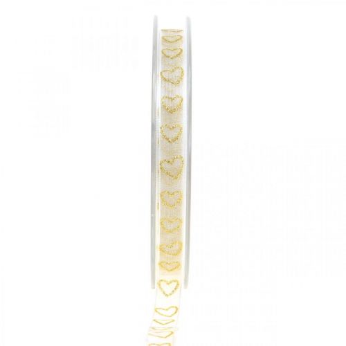 Floristik24 Deco ribbon white with heart motif 10mm 20m