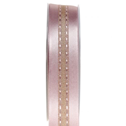Floristik24 Deco ribbon with stripes pattern Rosa 25mm 20m