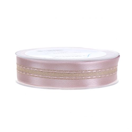 Floristik24 Deco ribbon with stripes pattern Rosa 25mm 20m