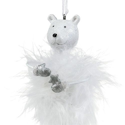 Product Decorative figure bear with feathers white 12cm 2pcs