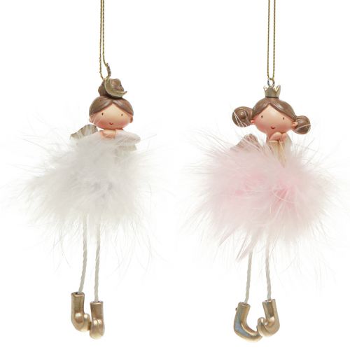 Floristik24 Decorative Figure Angel Princess Christmas Tree Decoration White, Pink 12cm 2 Pcs