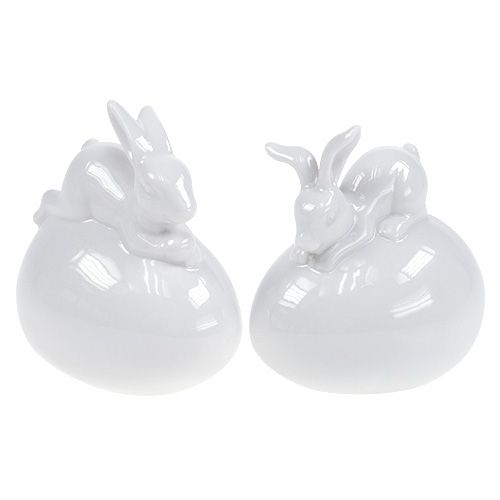 Floristik24 Decorative figure bunny on egg white 8.5cm 2pcs