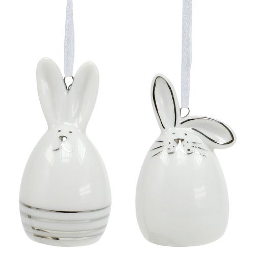 Floristik24 Decorative figure bunny to hang white, silver 6pcs