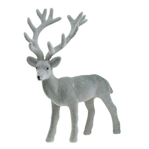 Floristik24 Decoration figure deer flocked gray 22cm 3pcs