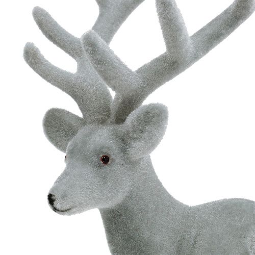 Floristik24 Decoration figure deer flocked gray 22cm 3pcs