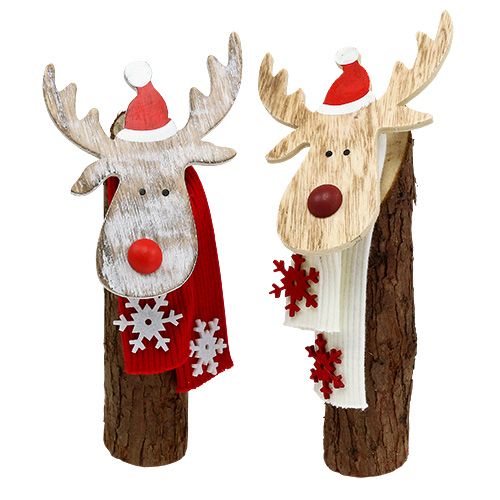 Floristik24 Decoration figure wood moose with scarf 30cm 2pcs