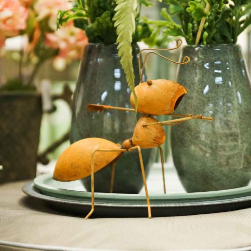 Product Decorative figure ant metal with rake garden decoration rust 21.5cm