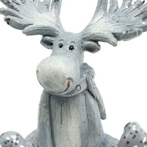 Product deco figurine elk sitting 8.5cm light gray 2pcs