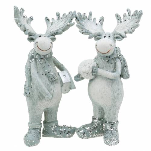 Floristik24 deco figurine Moose standing 13cm light gray 2pcs