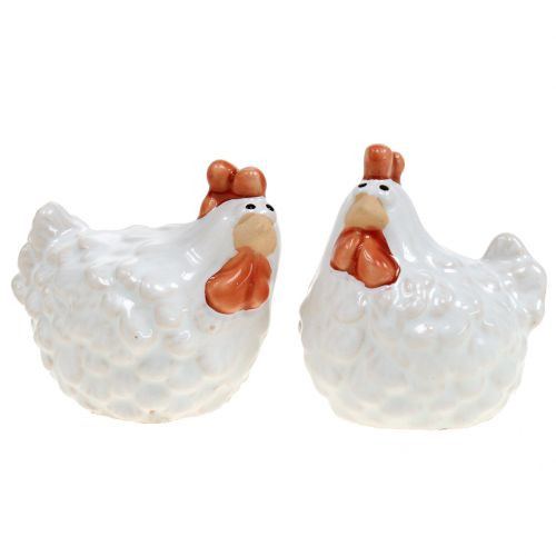 Floristik24 Decorative chicken white, ceramic figure, Easter decoration 2pcs
