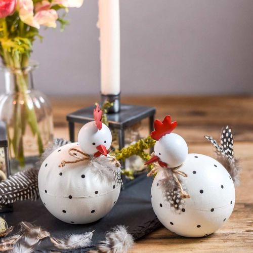 Floristik24 Deco figure chicken white with dots and feathers H13cm 2pcs