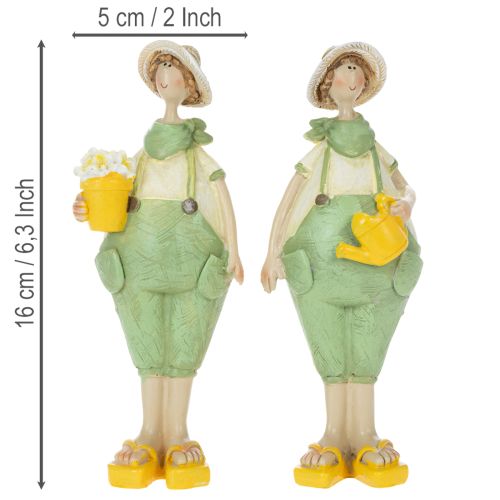 Decorative gardener figurines, table decoration, summer, green/yellow, 16.5 x 5.5 cm, 2 pieces | Floristik24.co.uk