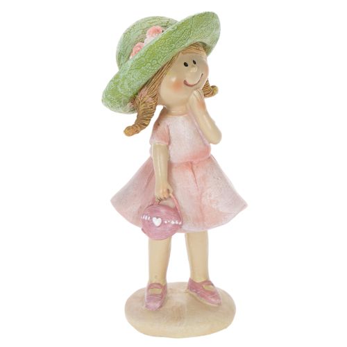 Decorative figurines of girls with hats, pink and green, 6.5x5.5x14.5cm, 2 pieces | Floristik24.co.uk