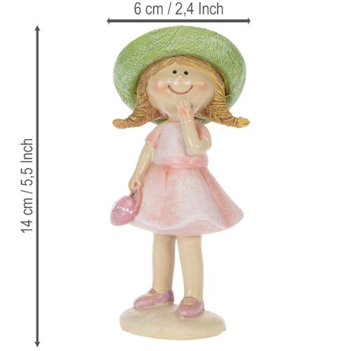 Decorative figurines of girls with hats, pink and green, 6.5x5.5x14.5cm, 2 pieces | Floristik24.co.uk