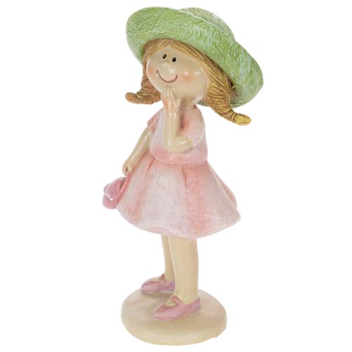 Decorative figurines of girls with hats, pink and green, 6.5x5.5x14.5cm, 2 pieces | Floristik24.co.uk