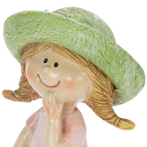 Decorative figurines of girls with hats, pink and green, 6.5x5.5x14.5cm, 2 pieces | Floristik24.co.uk
