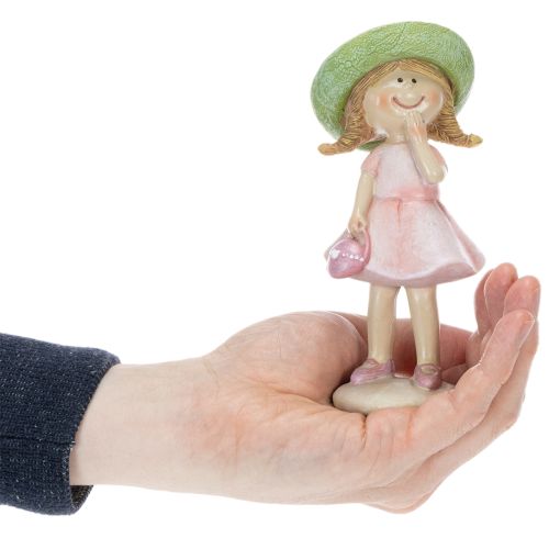 Decorative figurines of girls with hats, pink and green, 6.5x5.5x14.5cm, 2 pieces | Floristik24.co.uk