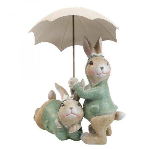 Floristik24 Deco figures rabbit pair Deco rabbits with umbrella H22cm