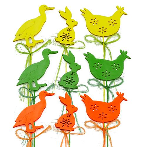 Floristik24 Decorative figures on stick wood colored H6cm - 8cm 16 pcs
