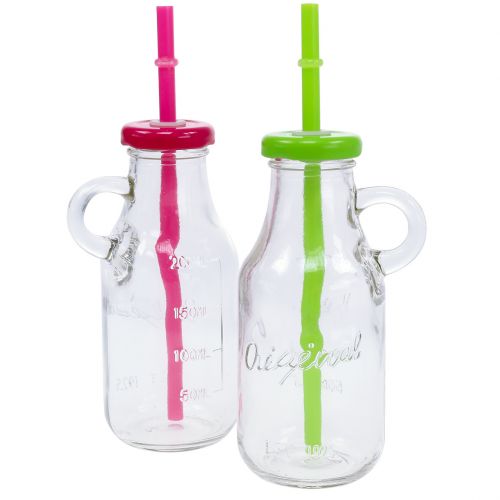 Floristik24 Decorative bottles with lid and straw H14,5cm