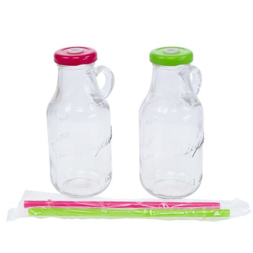 Floristik24 Decorative bottles with lid and straw H14,5cm