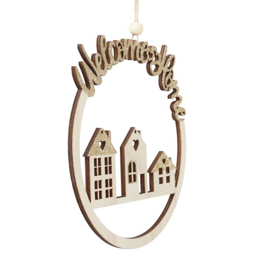 Floristik24 Decorative Hanging Wood Gold Glitter Welcome Home Ø16.5cm 6 pcs