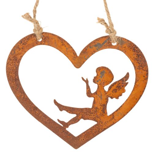 Decorative metal hanging ornaments, rusted finish, heart-shaped angel design, Ø15cm, 6 pieces | Floristik24.co.uk