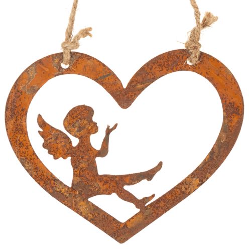 Decorative metal hanging ornaments, rusted finish, heart-shaped angel design, Ø15cm, 6 pieces | Floristik24.co.uk