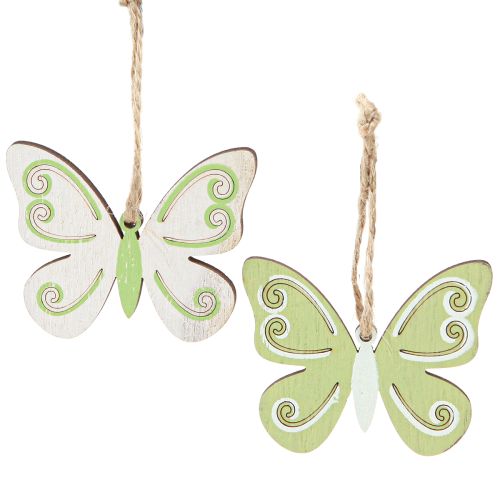 Product Decorative Hanging Butterfly Decoration Wood Natural Green 5×6cm 12 pcs