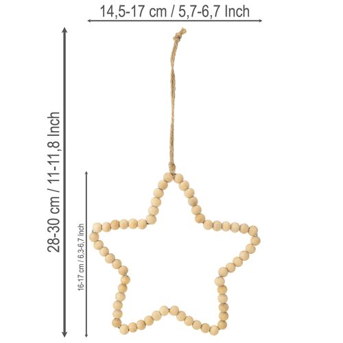 Product Decoration Christmas wooden beads heart star tree H16cm 3 pcs