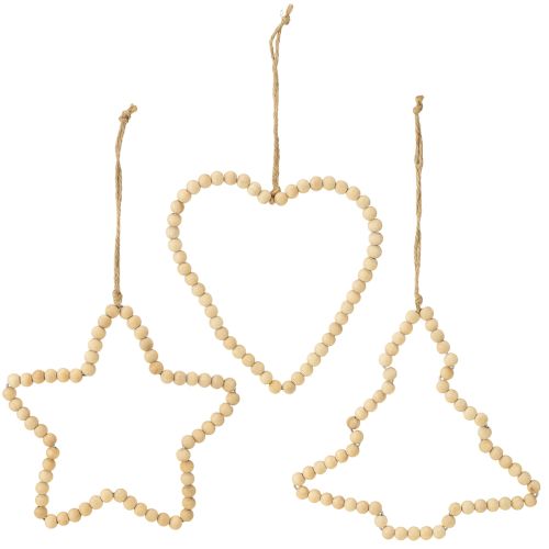 Product Decoration Christmas wooden beads heart star tree H16cm 3 pcs
