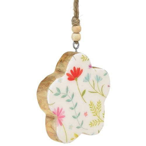 Product Decorative hanging flower wood gloss white colored Ø9.5cm 20cm