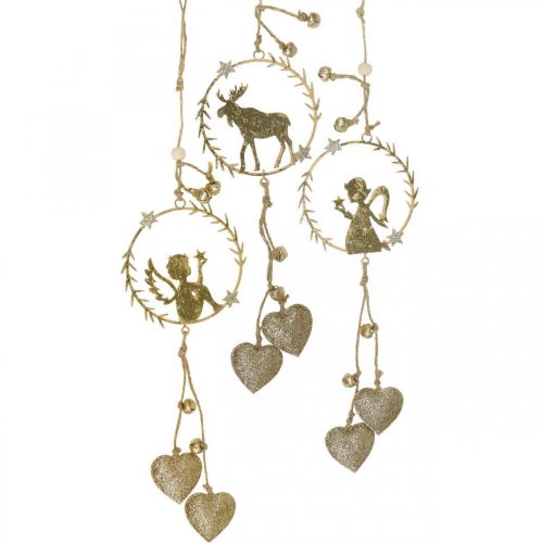 Deco hanger window, metal wreath Advent, angel, reindeer Ø9cm set of 3