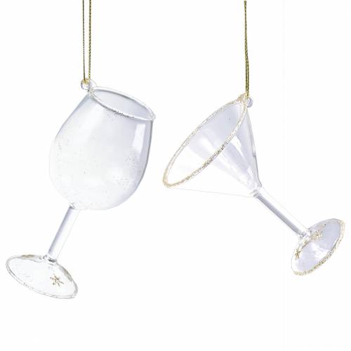 Floristik24 Deco hanger glasses clear with gold 9cm 2pcs