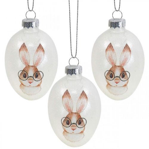 Product Deco hanger glass deco eggs rabbit with glasses glitter 5x8cm 6pcs