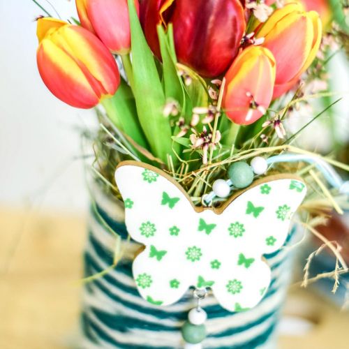 Floristik24 Hanging Decoration Heart Flower Butterfly White, Green Wood Spring Decoration 6 Pcs