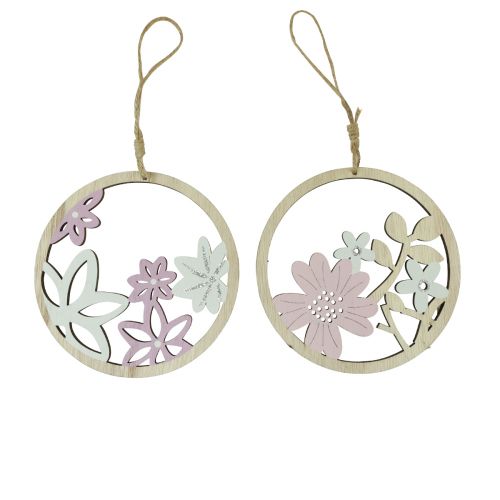 Product Decorative Hanging Wood Flowers Natural White Purple Glitter Ø12cm 6 Pcs
