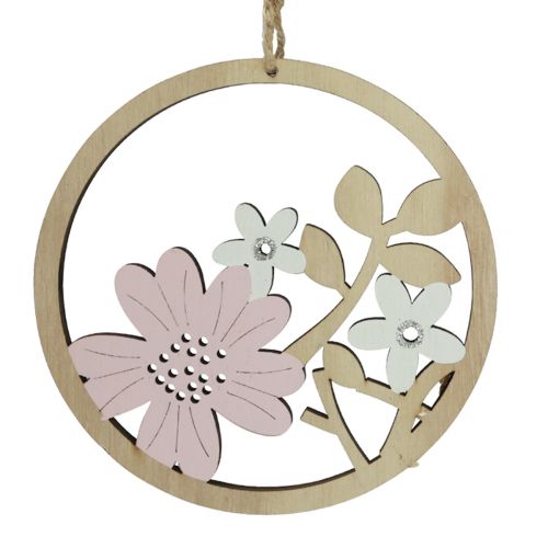 Product Decorative hanger wood flowers natural white purple glitter Ø12cm 6pcs