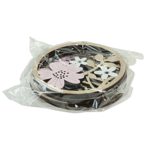Product Decorative Hanging Wood Flowers Natural White Purple Glitter Ø12cm 6 Pcs