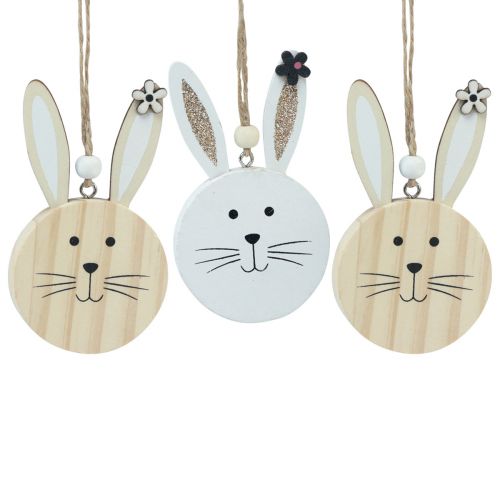 Product Decorative hanger wooden rabbit head natural white gold 10.5cm 8 pcs